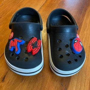 Toddler size 8 Crocs detachable Spider-Man decals